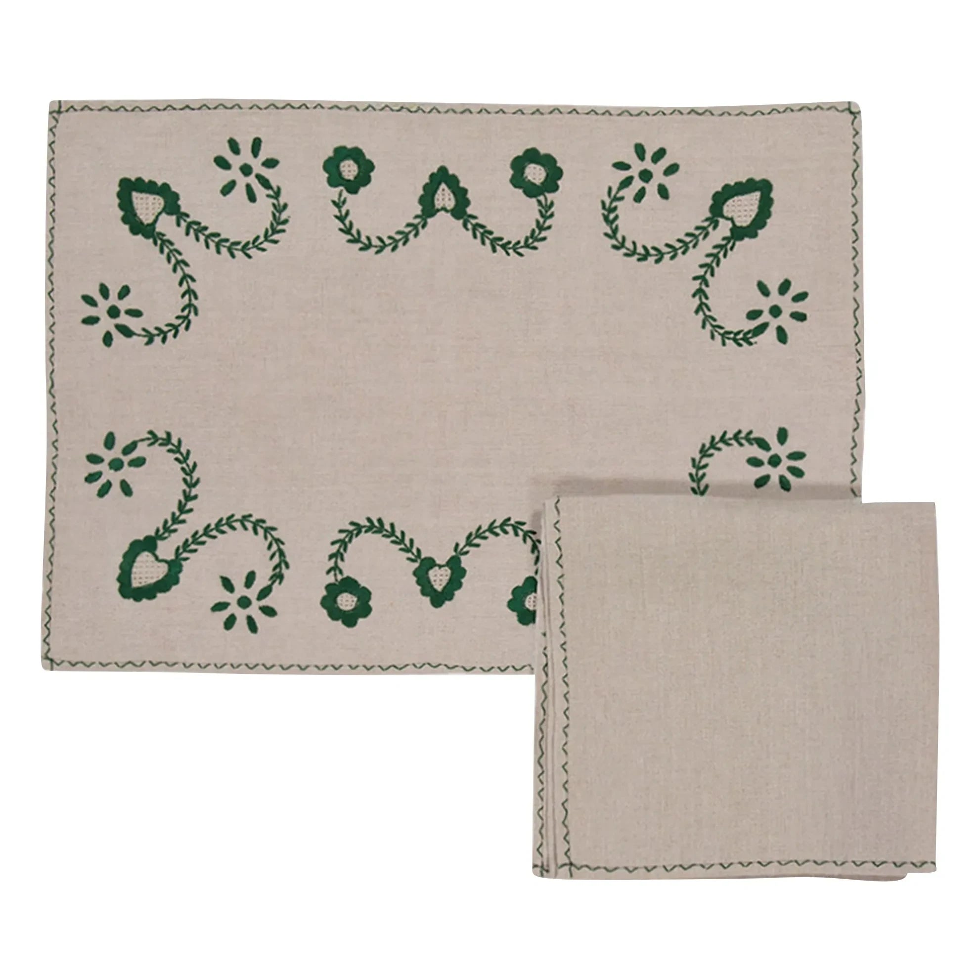 House of Capricorn - Juego de manteles individuales y servilletas bordados Viana | Verde