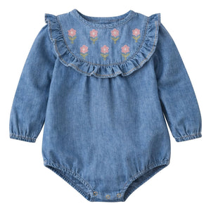 Lililotte - Berenice Tencel Mono bordado de algodón orgánico | Azul tejano