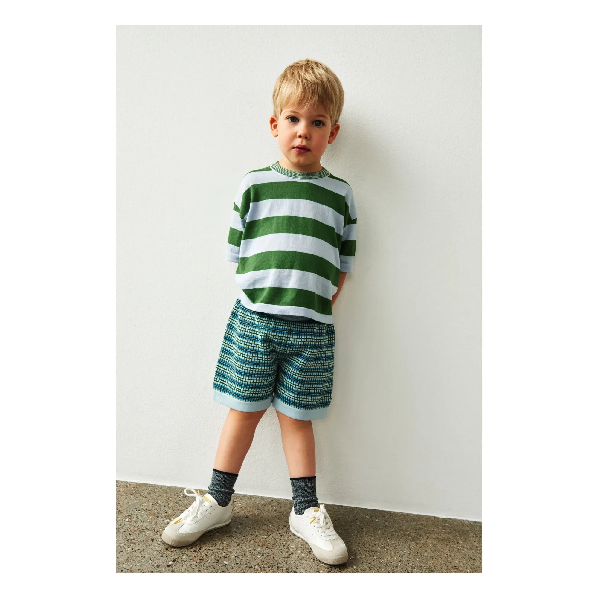 FUB - Camiseta Oversize a Rayas Punto Fino Algodón Orgánico | Verde