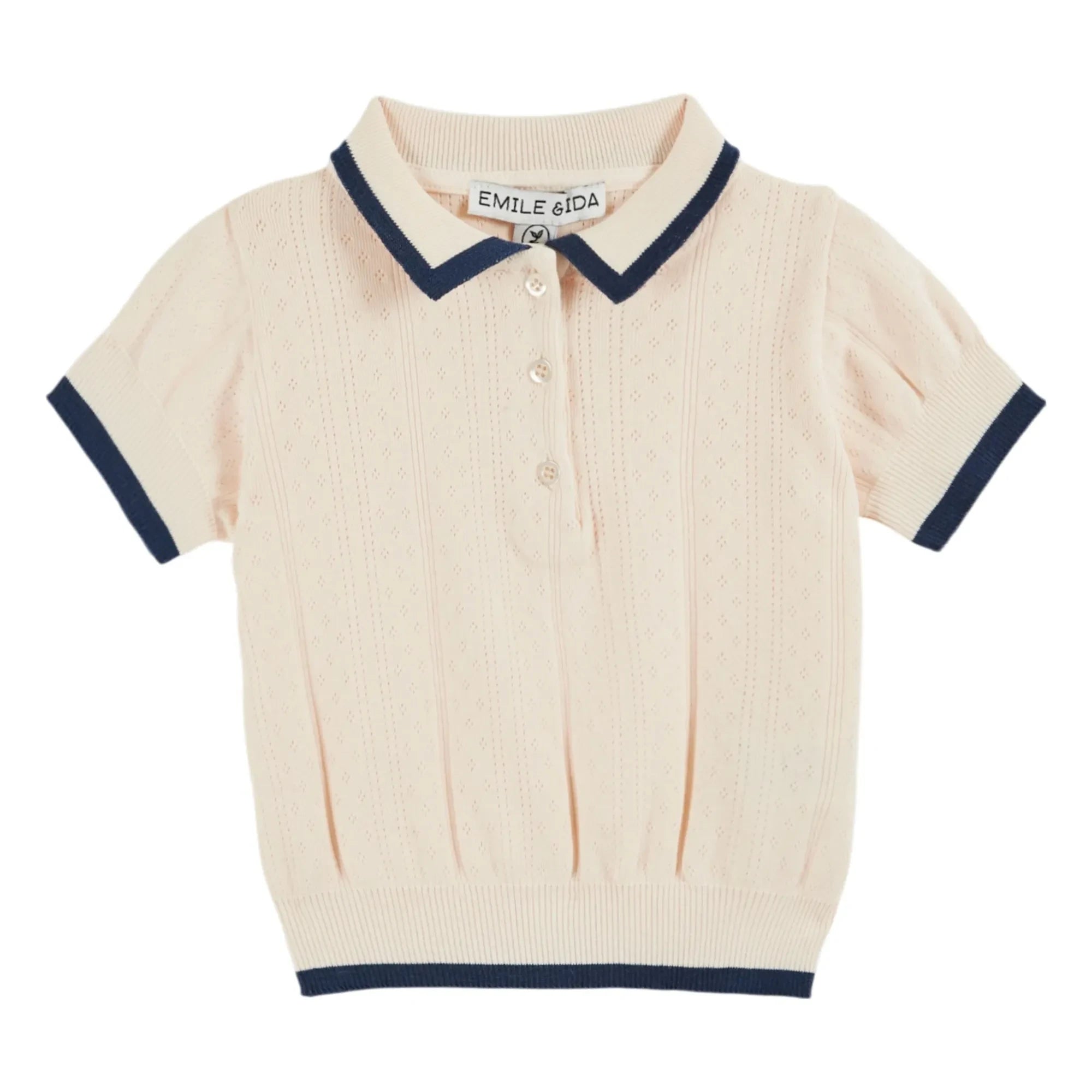 Emile et Ida - Polo de algodón orgánico calado en contraste | Crema