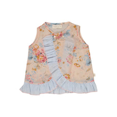 Lilinoa - Top de Voile de Algodón con Volantes y Estampado Floral | Melocotón