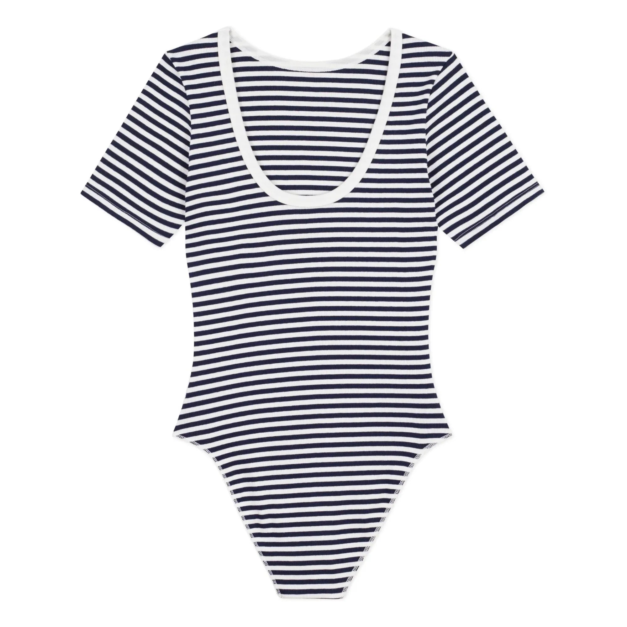 Petit Bateau - Body de algodón orgánico acanalado a rayas | Azul marino