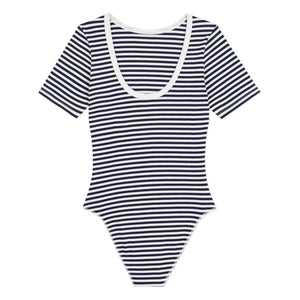 Petit Bateau - Body de algodón orgánico acanalado a rayas | Azul marino