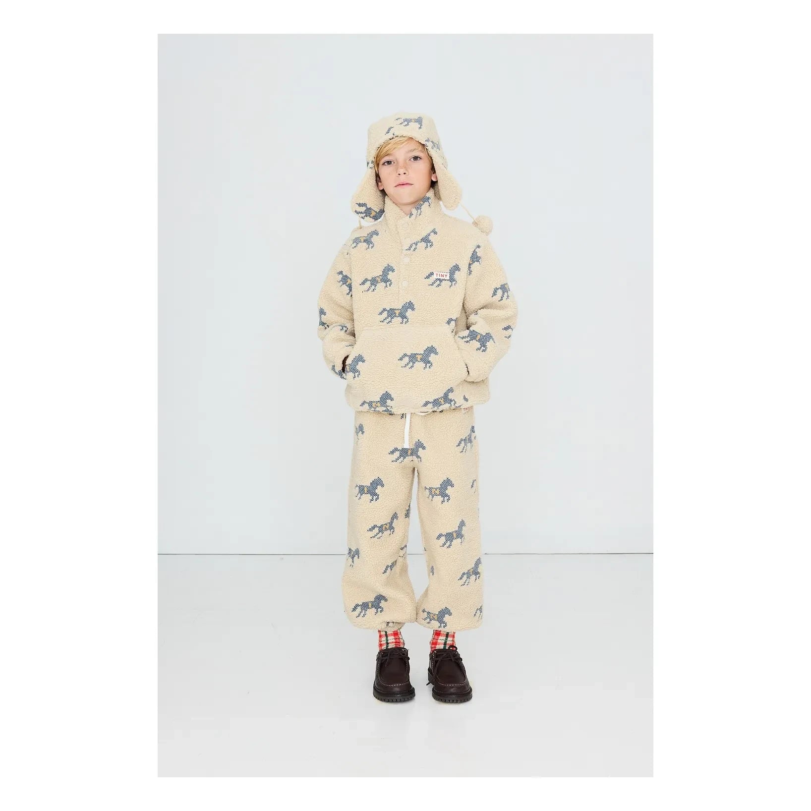 Tinycottons - At Desenli Sherpa Tarzı Fermuarlı Sweatshirt | Krem