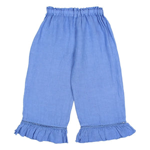 Búho - Pantalones con volantes de lino | Azul claro