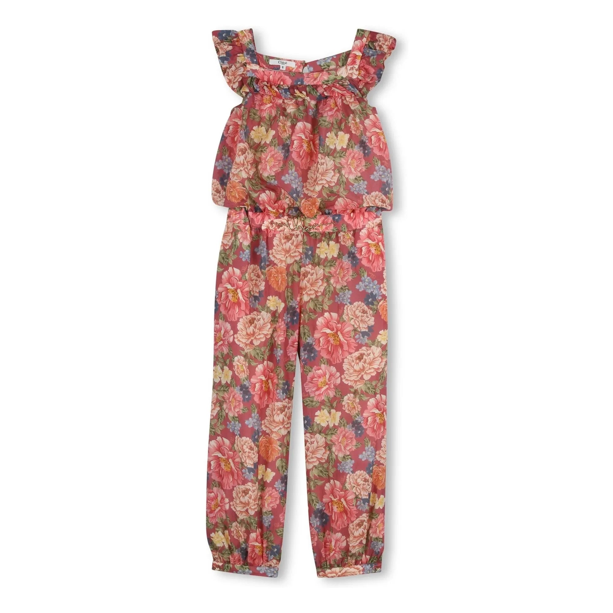 Chloé - Pelele floral de algodón orgánico | Rosa empolvado