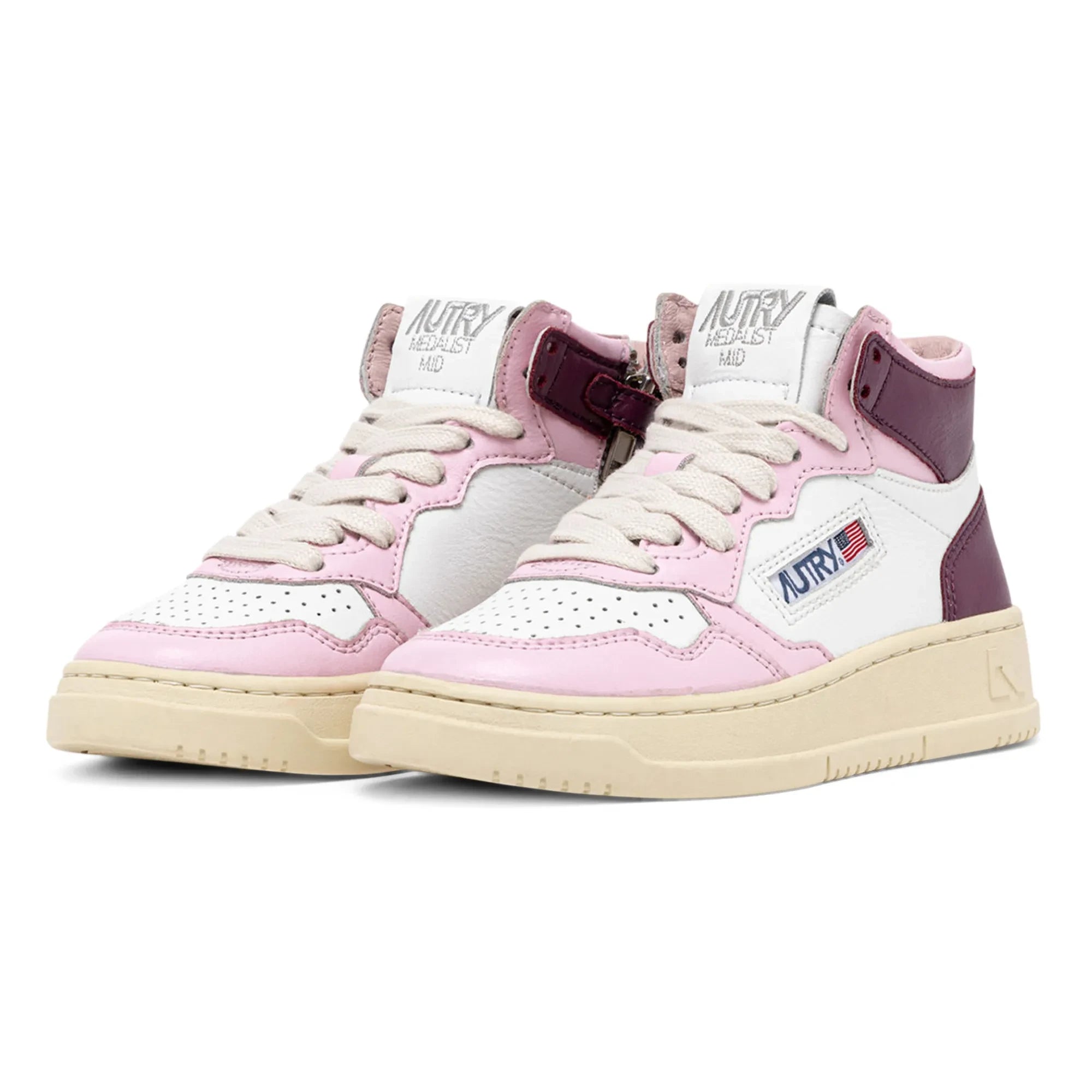 Autry - Zapatillas deportivas de cuero de media caña Medalist bicolor para niños | Rosas