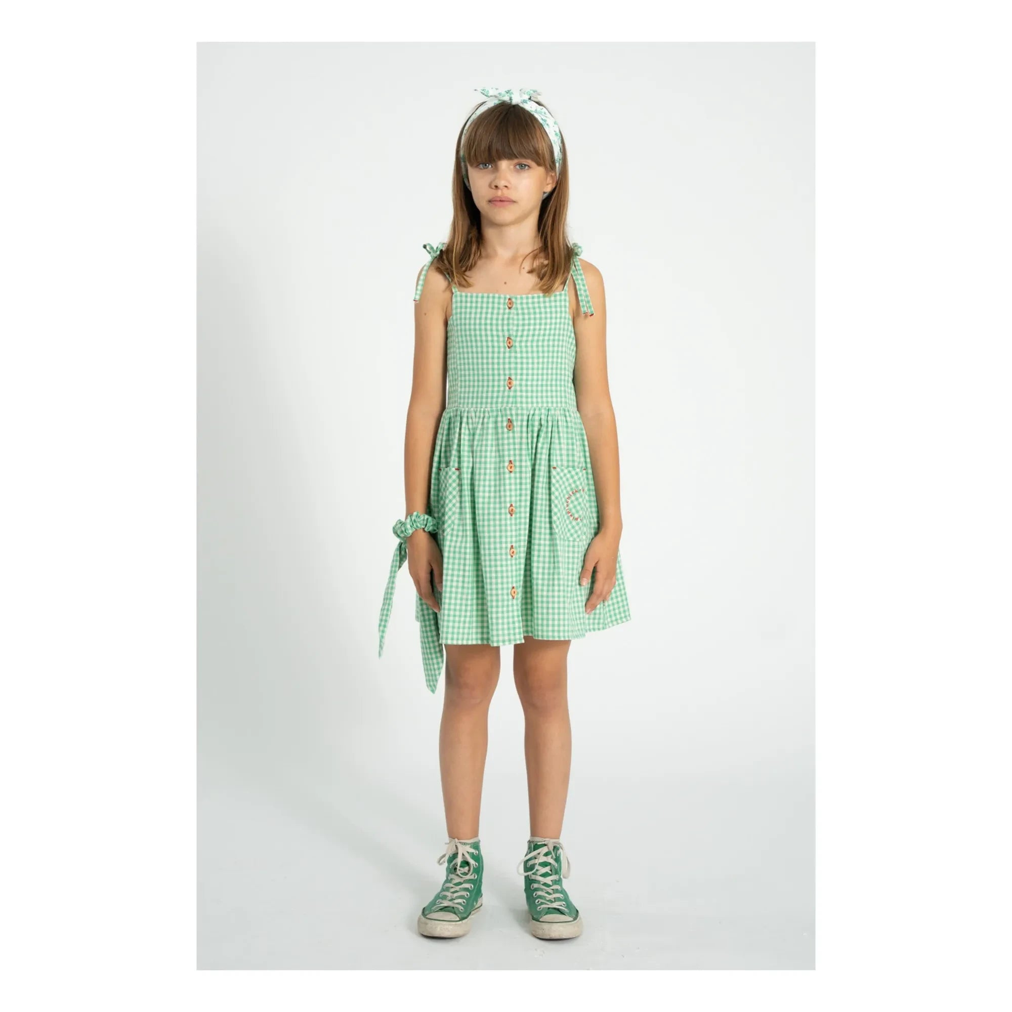 Piupiuchick - Vestido corto de algodón orgánico Gingham | Turquesa