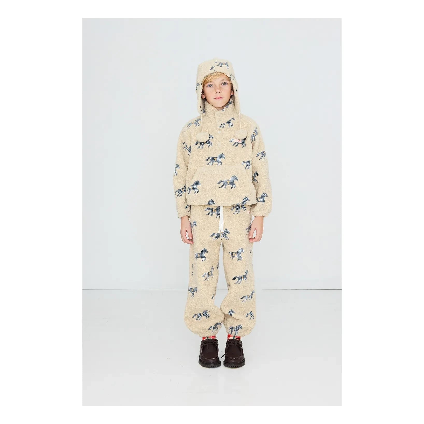 Tinycottons - At Desenli Sherpa Tarzı Fermuarlı Sweatshirt | Krem
