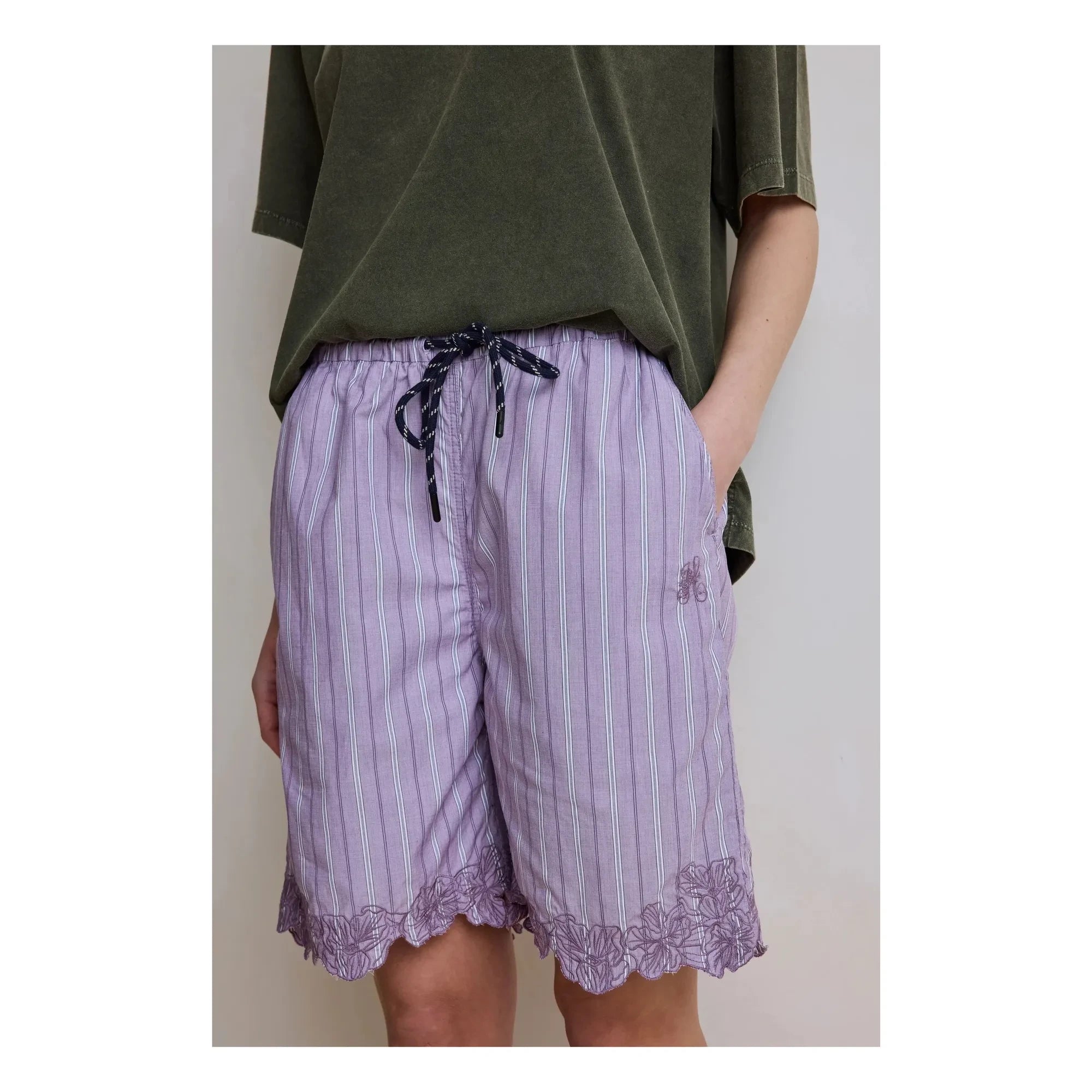 Hod - Pantalón corto a rayas de algodón Domitille | Lila