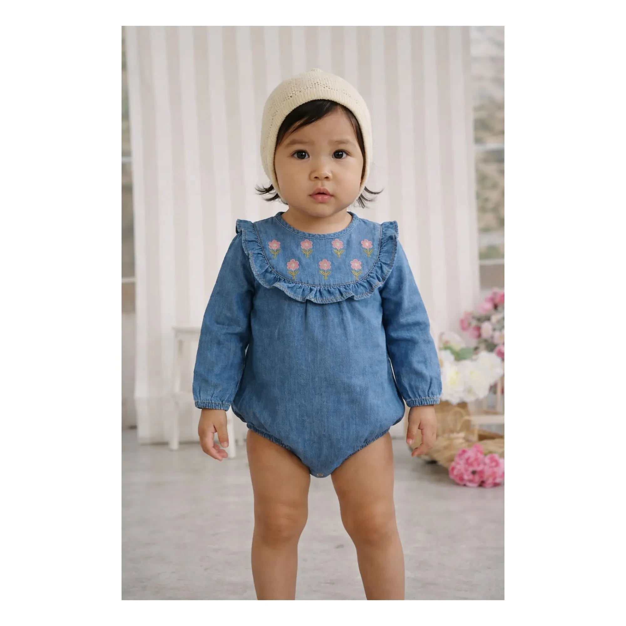 Lililotte - Berenice Tencel Mono bordado de algodón orgánico | Azul tejano