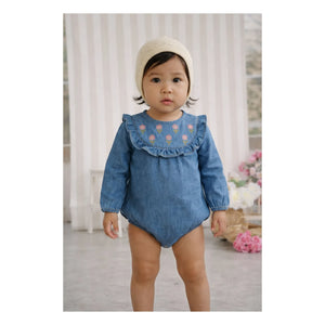 Lililotte - Berenice Tencel Mono bordado de algodón orgánico | Azul tejano