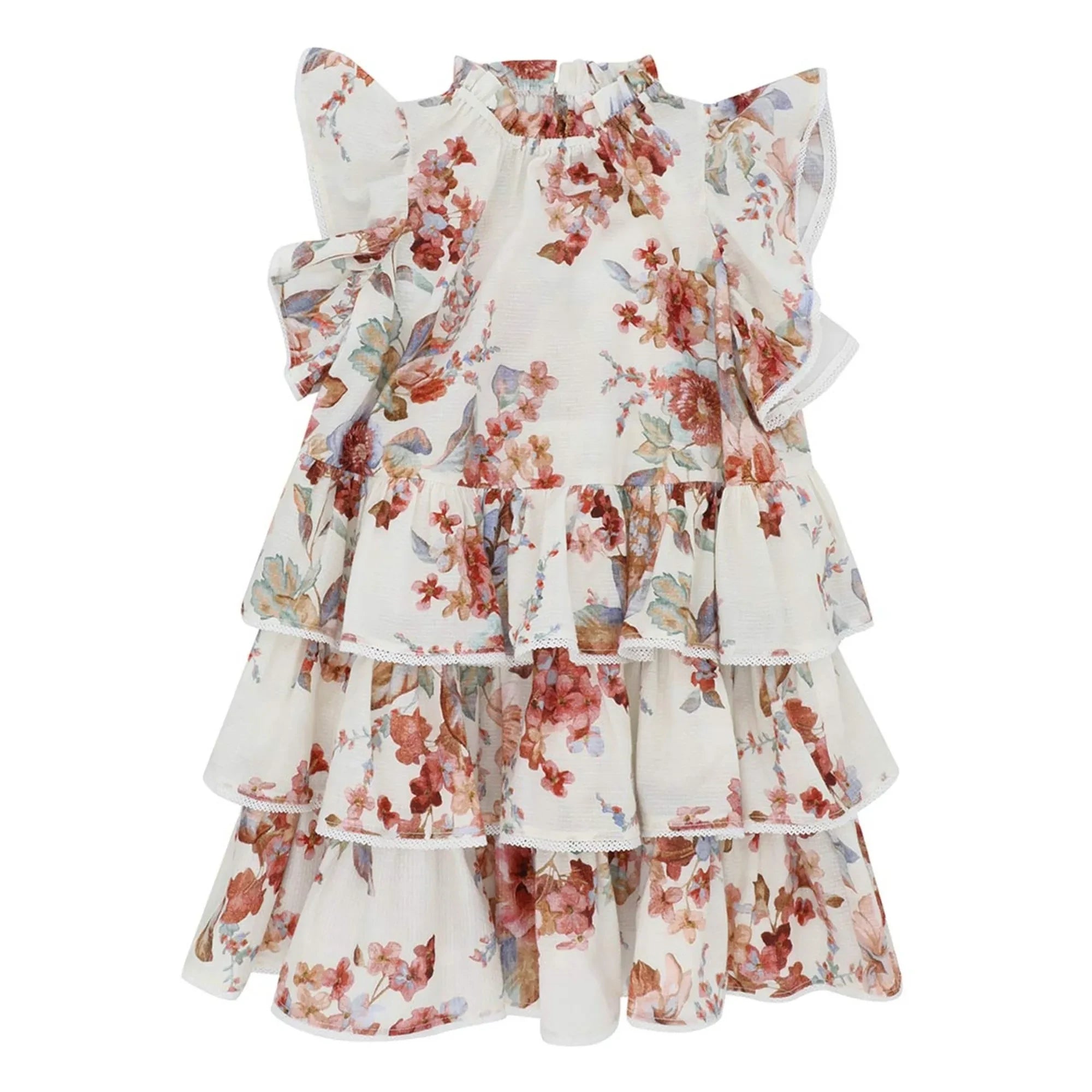 Zimmermann - Vestido con Volantes y Estampado Floral Awaken | Blanco roto