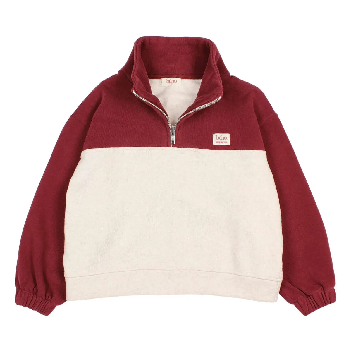 Búho - Sudadera con cuello tipo camionero de dos tonos | Burdeos