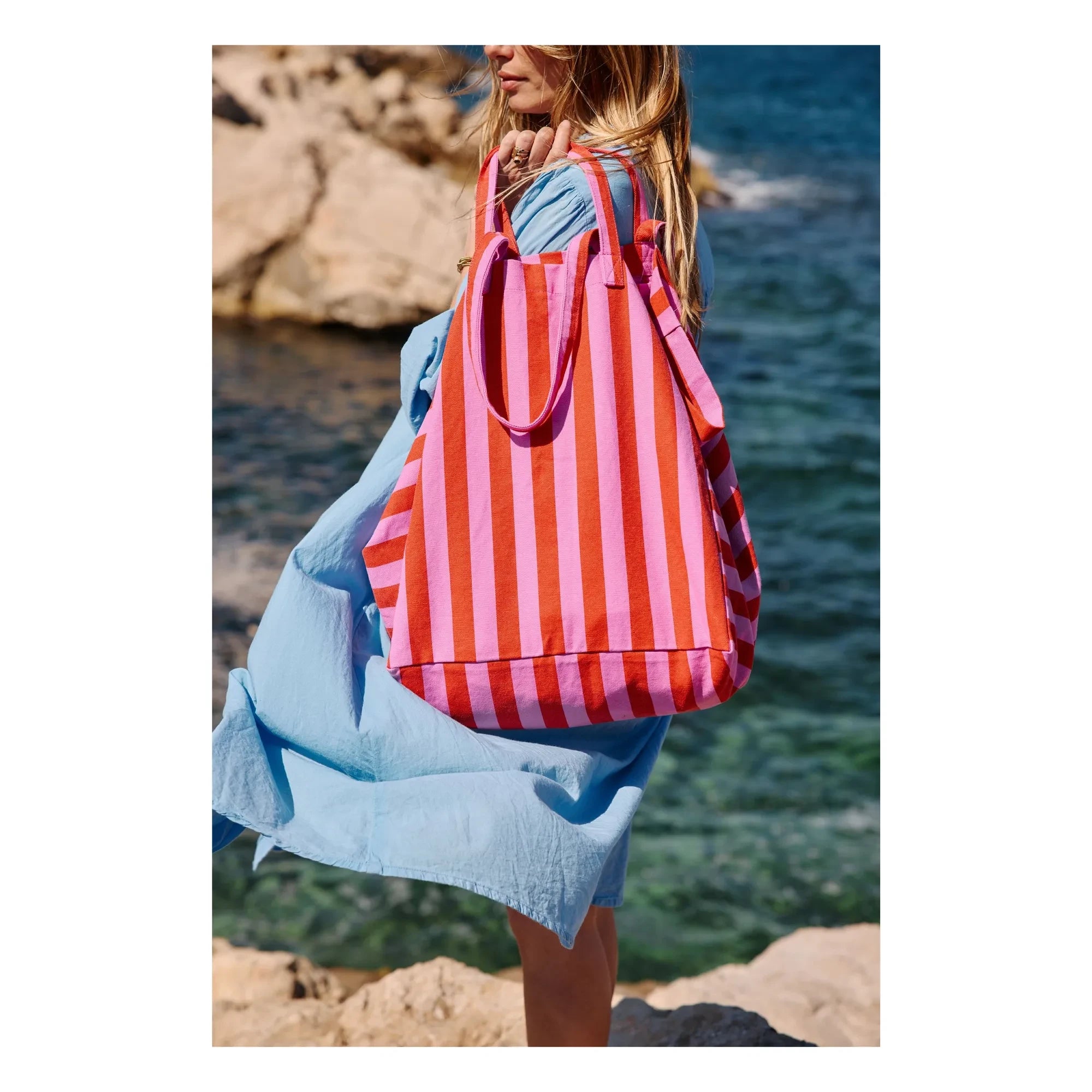 Rose in April - Bolso tote a rayas Elisa | Rosa