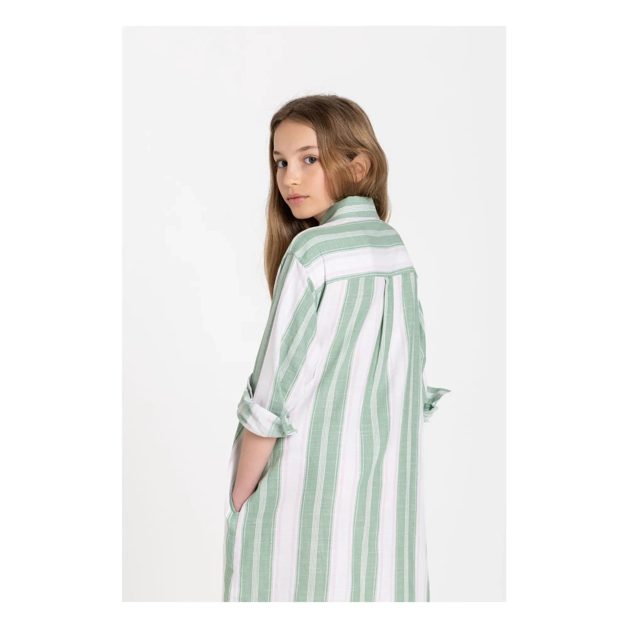 Smallable Kid - Vestido camisero de rayas Leya | Verde Menta