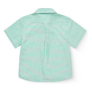 Copenhagen Colors - Camisa de manga corta a rayas de algodón orgánico seersucker | Turquesa