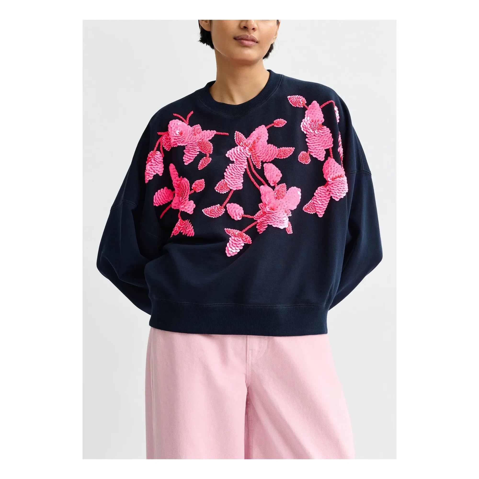 Essentiel Antwerp - Sudadera bordada de cuello redondo | Azul marino