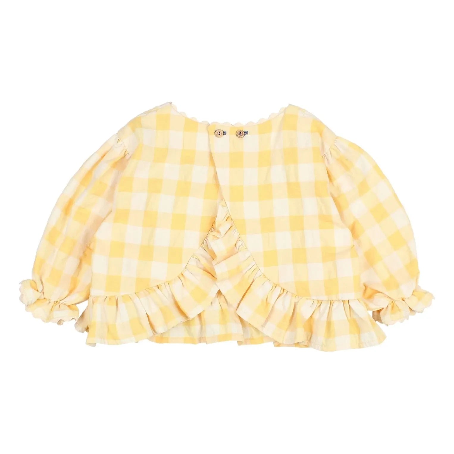 Búho - Blusa de seersucker de cuadros vichy de 3/4 | Amarillo
