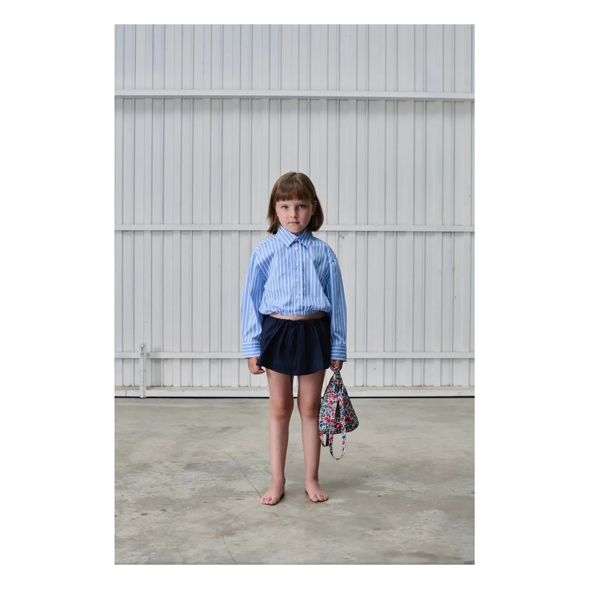 Tangerine - Camisa corta elástica a rayas | Azul claro