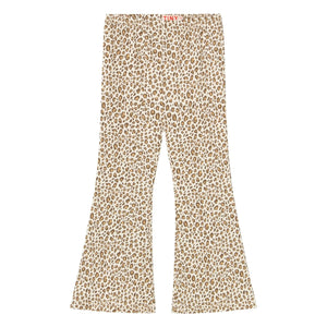 Tinycottons - Pantalón Acampanado de Canalé de Leopardo de Algodón Orgánico | Beige