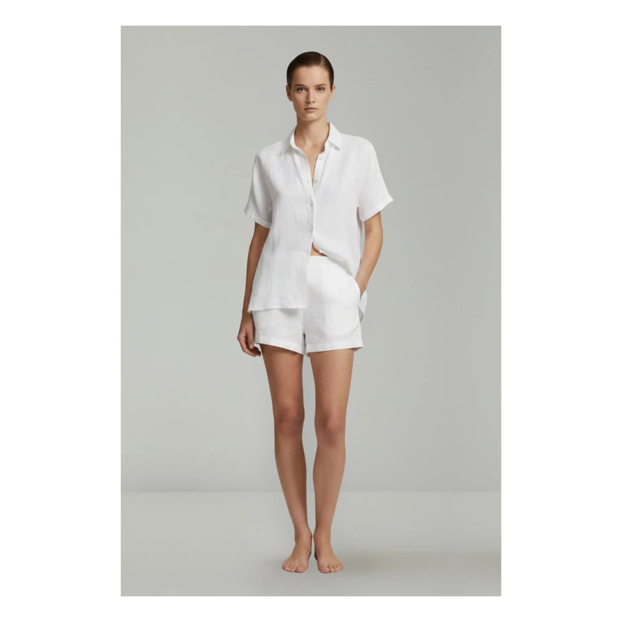 Vanessa Sposi - Camisa de lino de manga corta para el día a día | Marfil