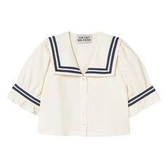 The Tiny Big Sister - Blusa de lino y algodón con volantes | Blanco roto