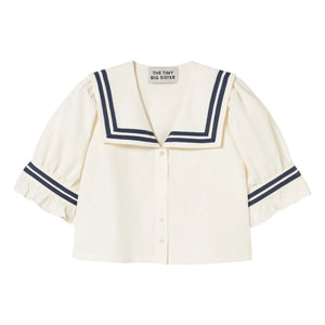 The Tiny Big Sister - Blusa de lino y algodón con volantes | Blanco roto