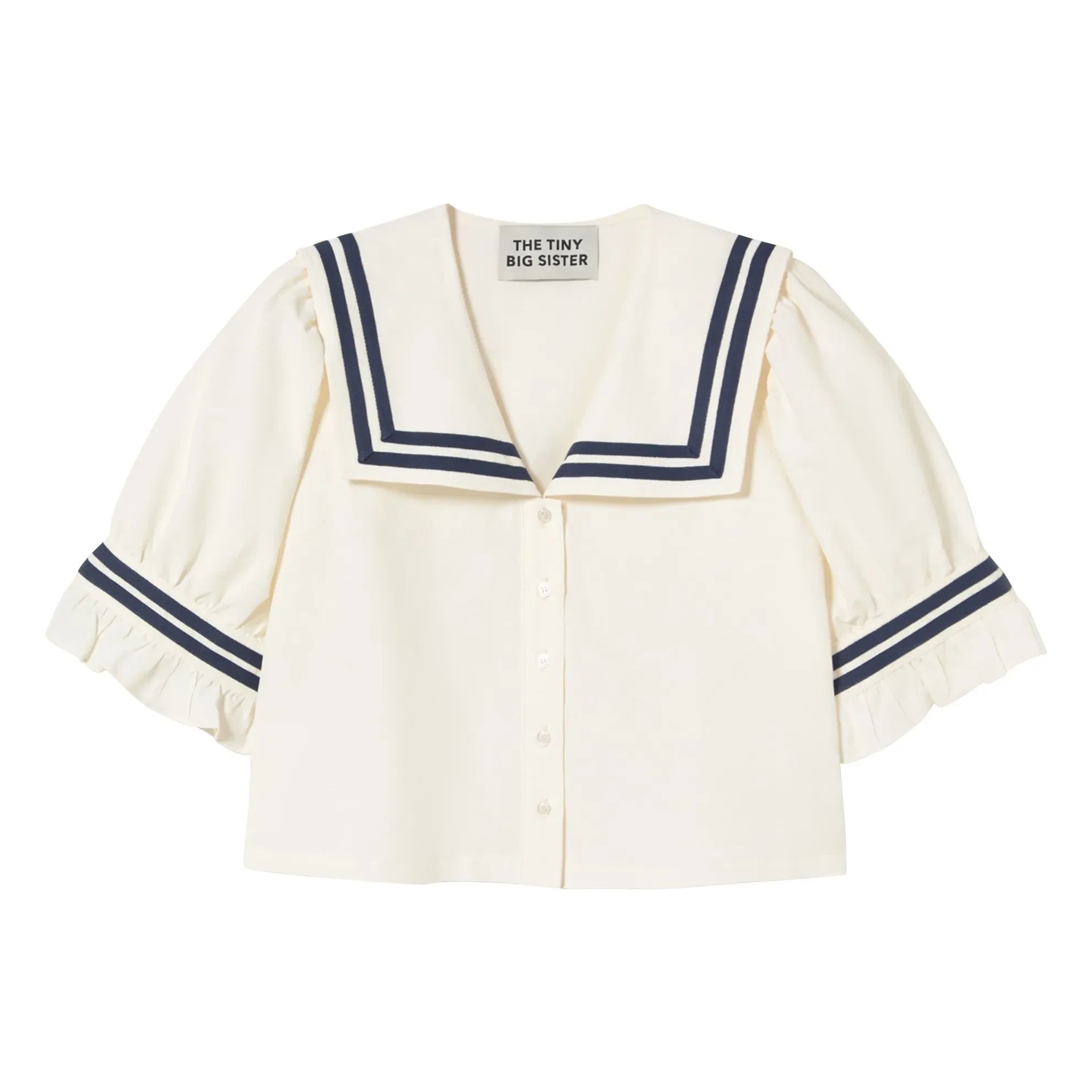 The Tiny Big Sister - Blusa de lino y algodón con volantes | Blanco roto