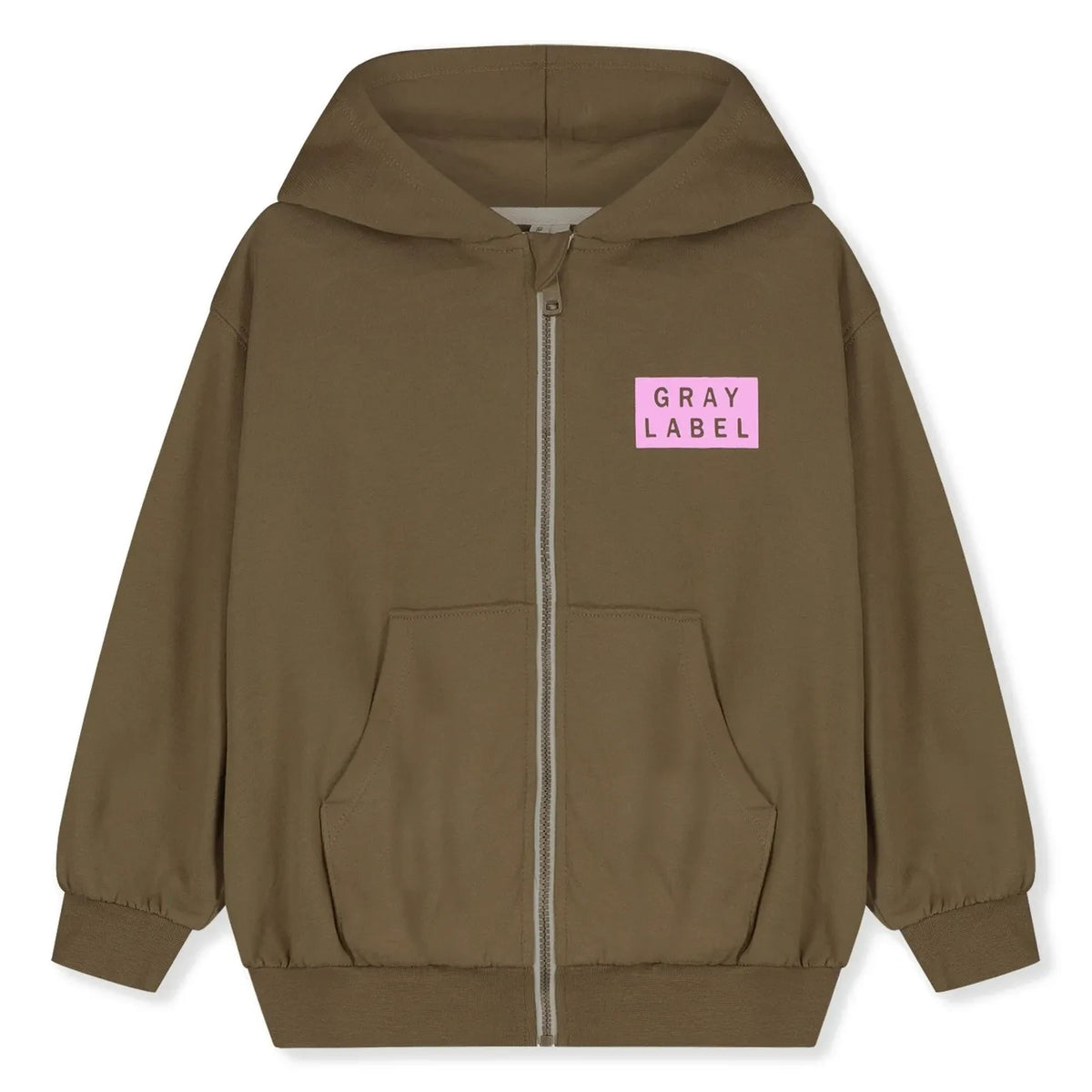Gray Label - Sudadera con Cremallera Algodón Orgánico Gris Etiqueta | Marrón