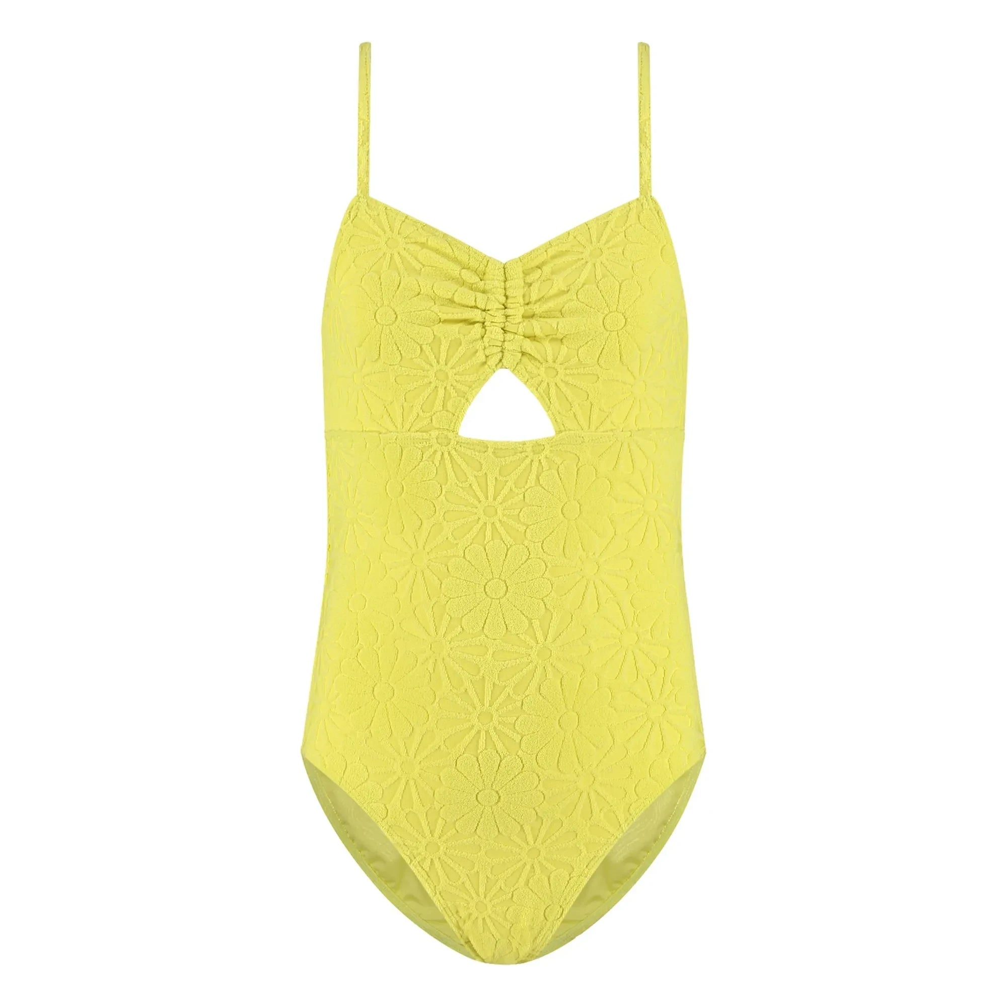 Beachlife - Bañador fruncido con textura floral | Amarillo