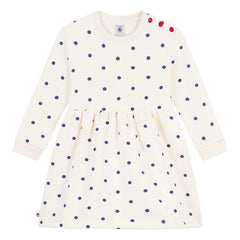 Petit Bateau - Vestido de lunares de algodón orgánico perchado | Crudo