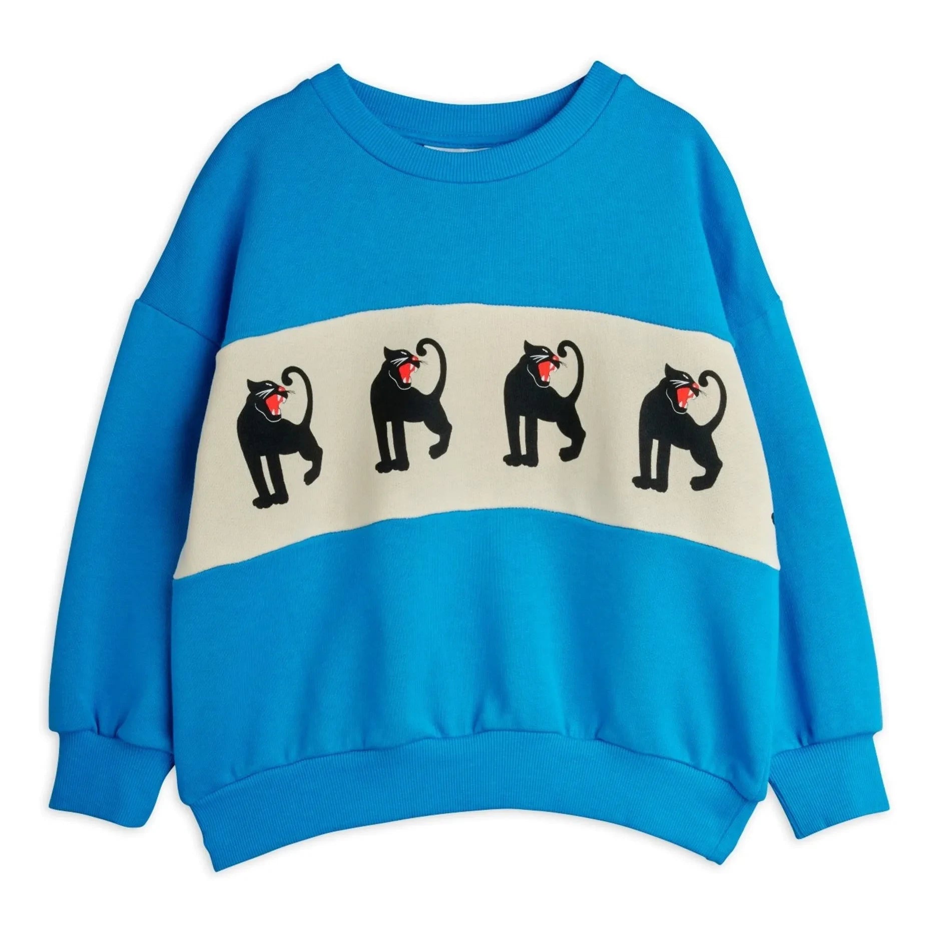 Mini Rodini - Sudadera de algodón orgánico con estampado de pantera | Azul celeste