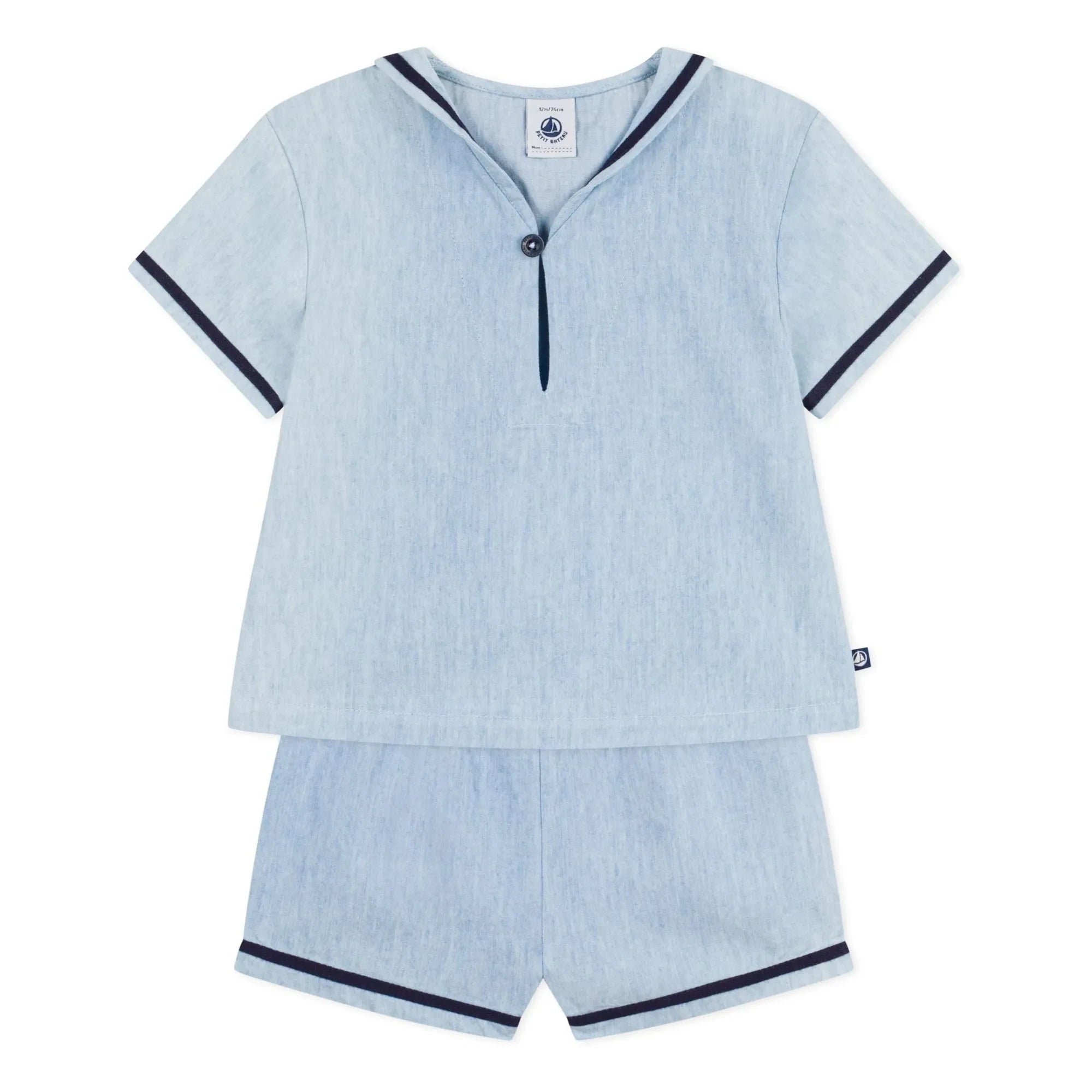 Petit Bateau - Conjunto de Blusa y Cuello Chambray | Azul Claro