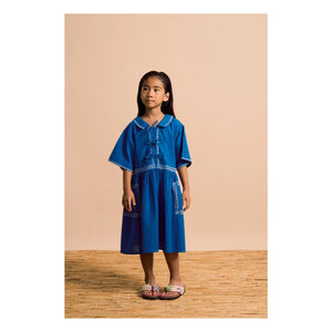 Maison Mangostan - Vestido de velo azul bordado