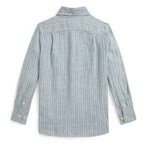Ralph Lauren - Camisa De Lino A Rayas Con Logo Sport | Azul