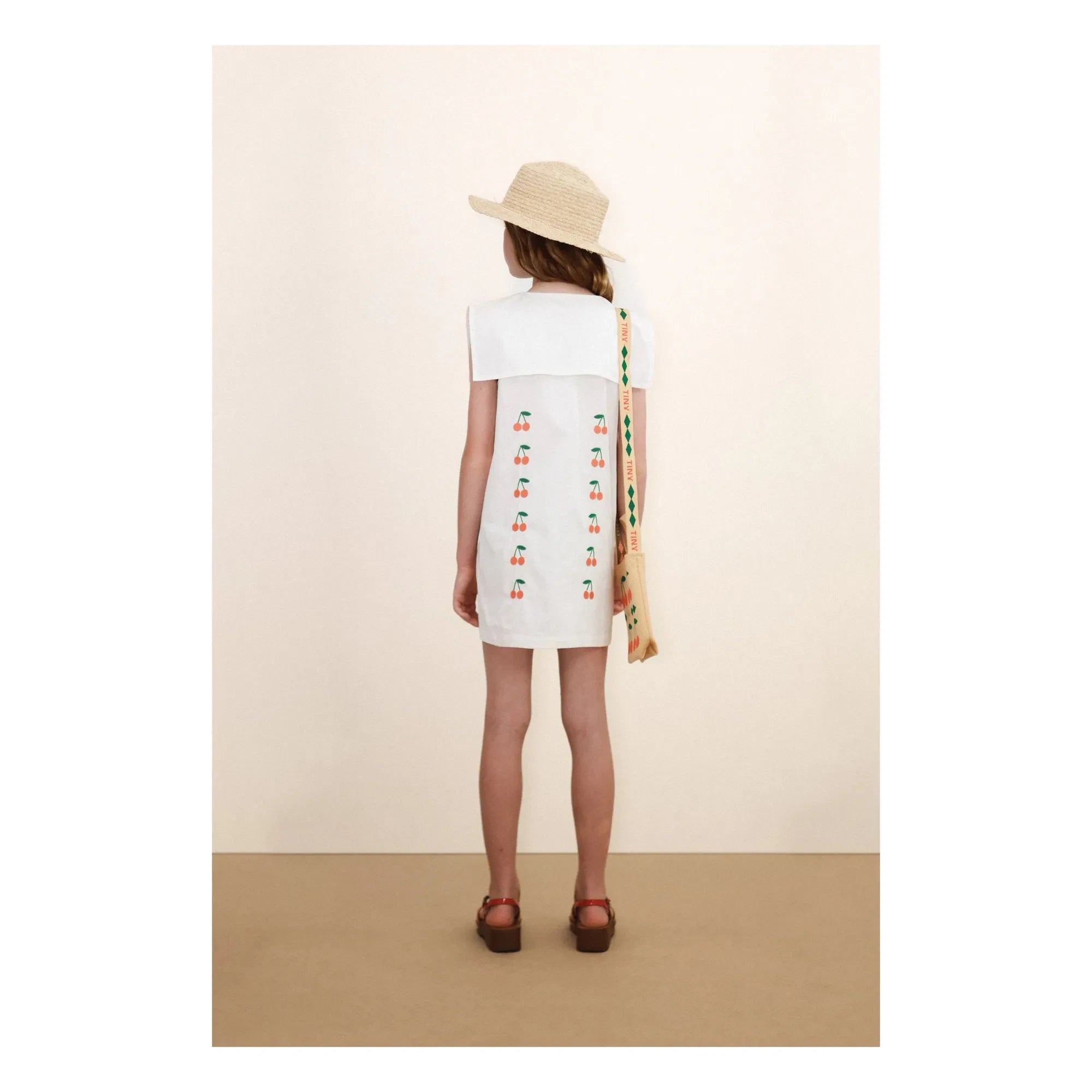 Tinycottons - Vestido con cuello de cerezas | Blanco