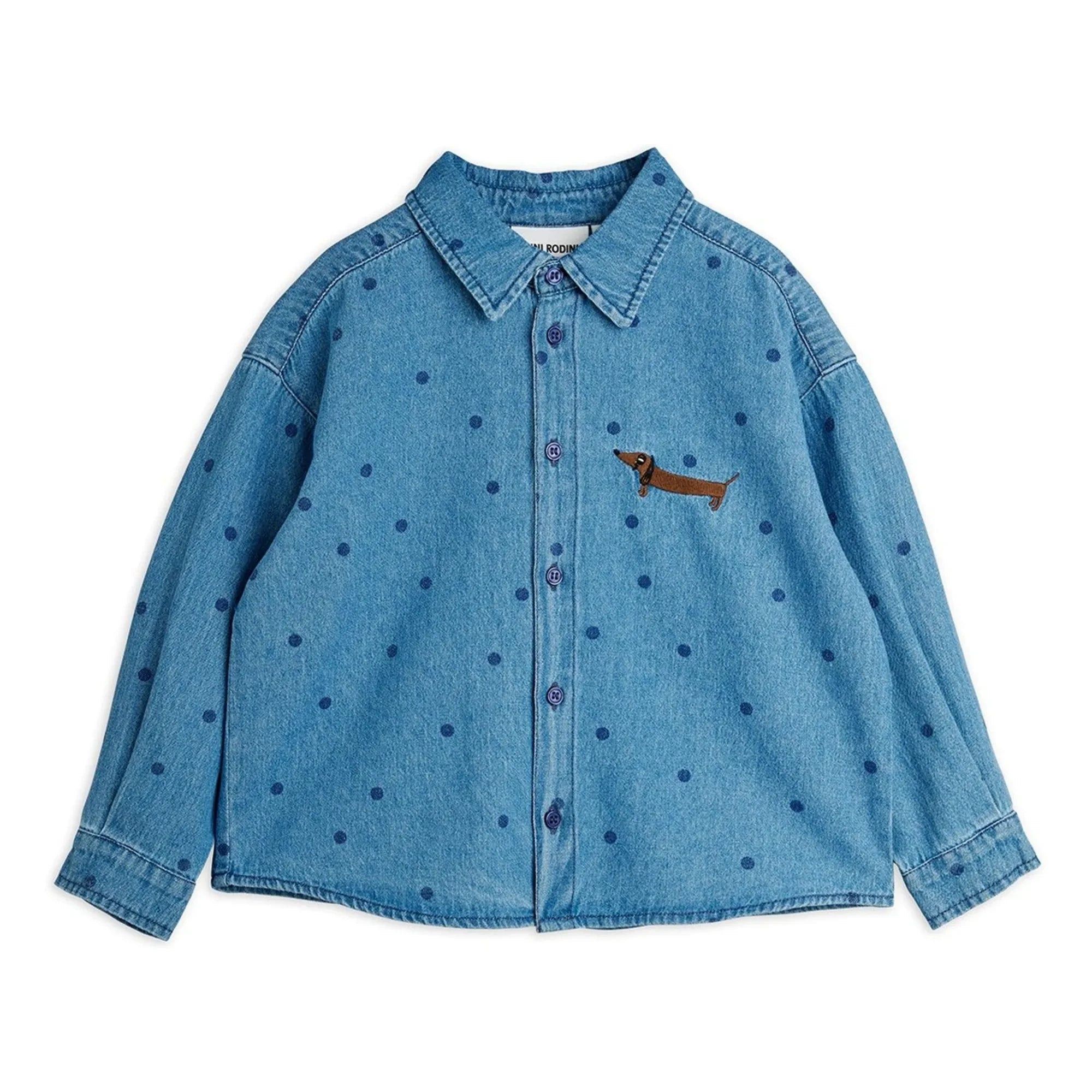 Mini Rodini - Camisa vaquera de lunares de algodón orgánico | Azul