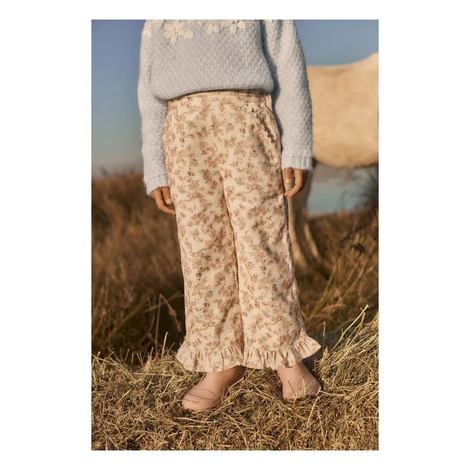 Louise Misha - Florali organik pamuk pantolon | Krem