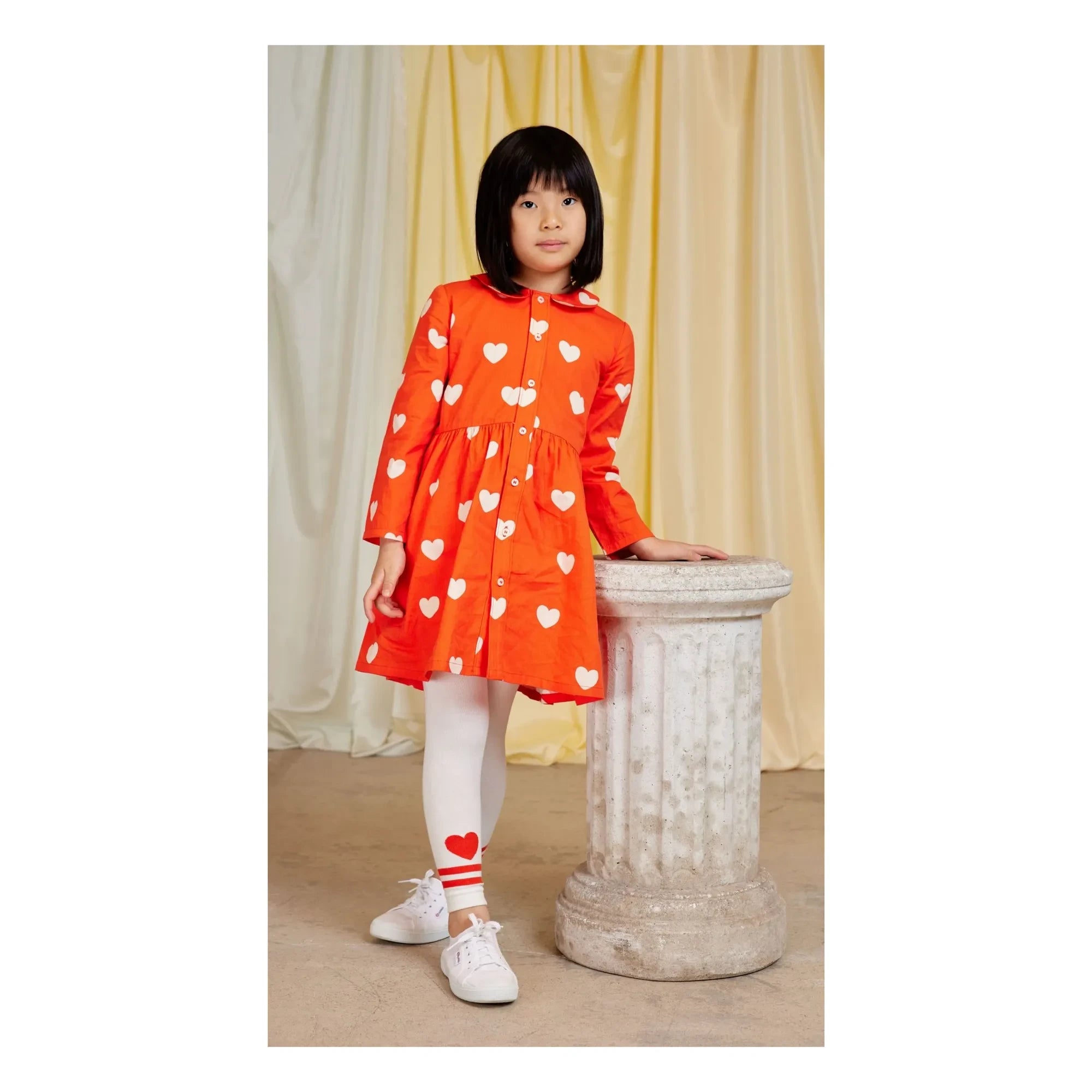 Mini Rodini - Vestido de algodón orgánico con corazones | Rojo