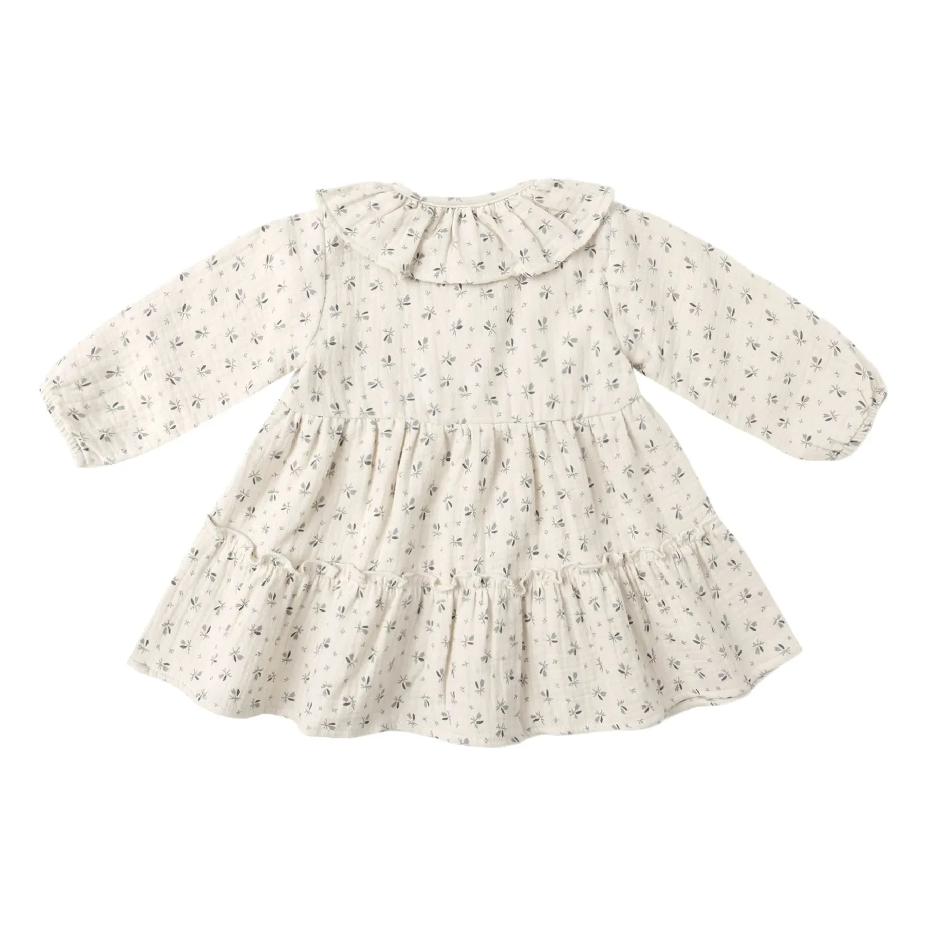 Quincy Mae - Vestido con volantes de gasa de algodón orgánico con estampado floral | Crudo