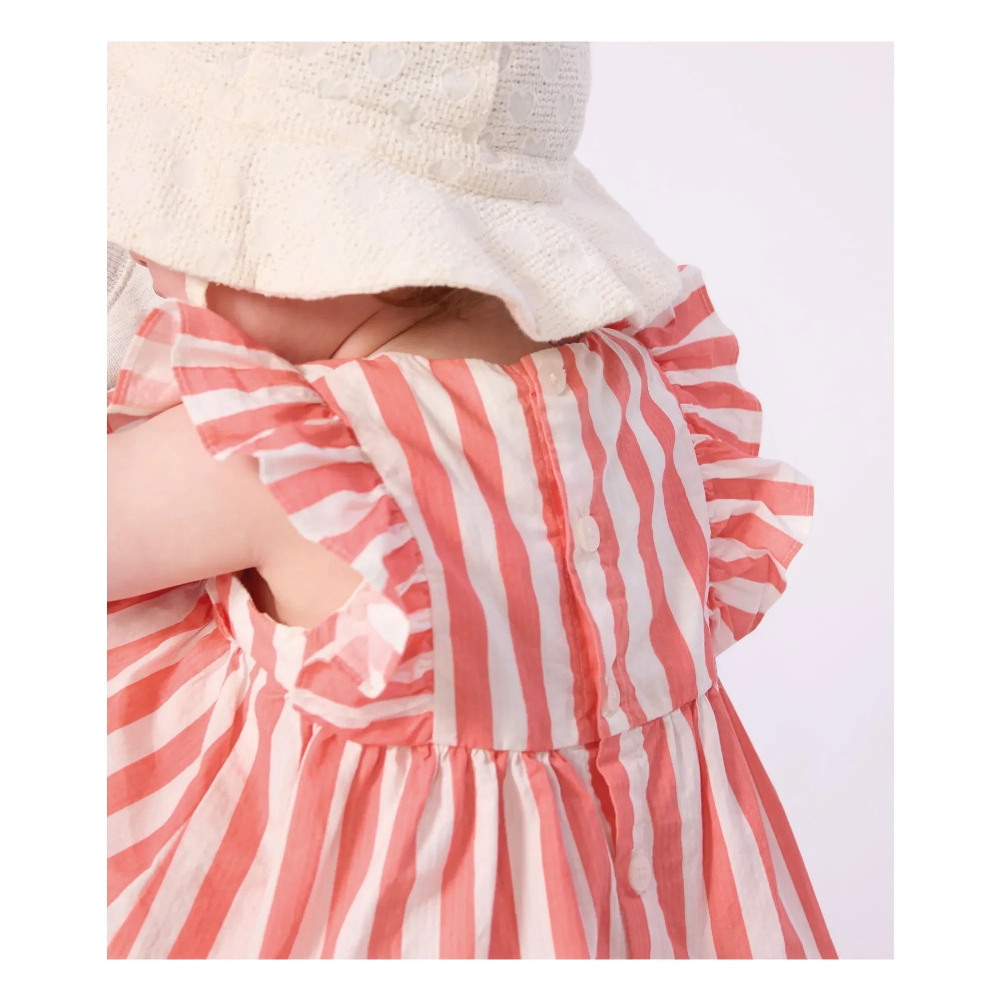 Petit Bateau - Conjunto de vestido y braguita de algodón orgánico seersucker a rayas | Coral