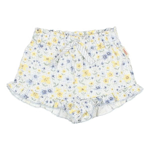 Búho - Pantalón corto para bebé seersucker floral | Azul claro