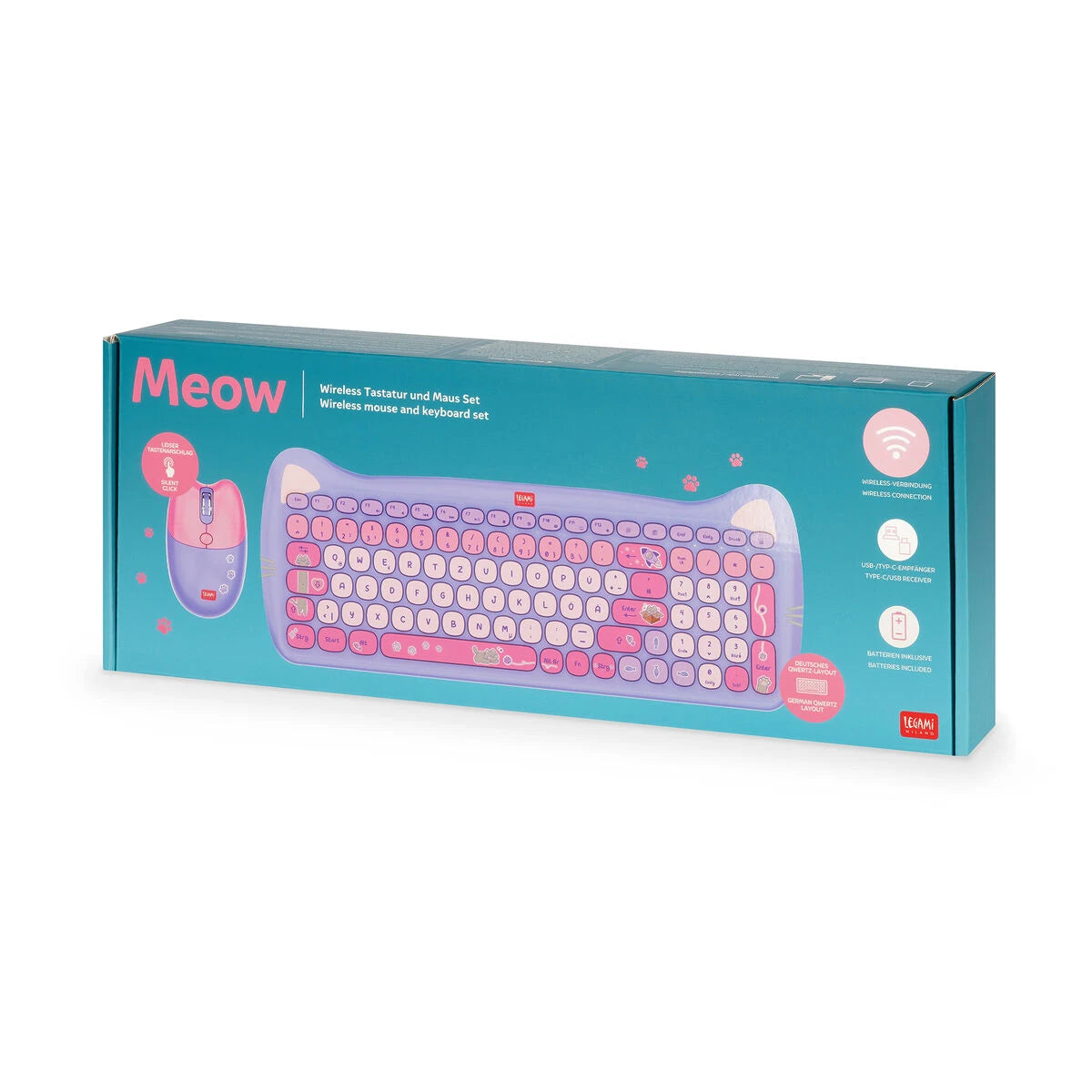 Legami - Conjunto de Ratón y Teclado Inalámbricos - Meow