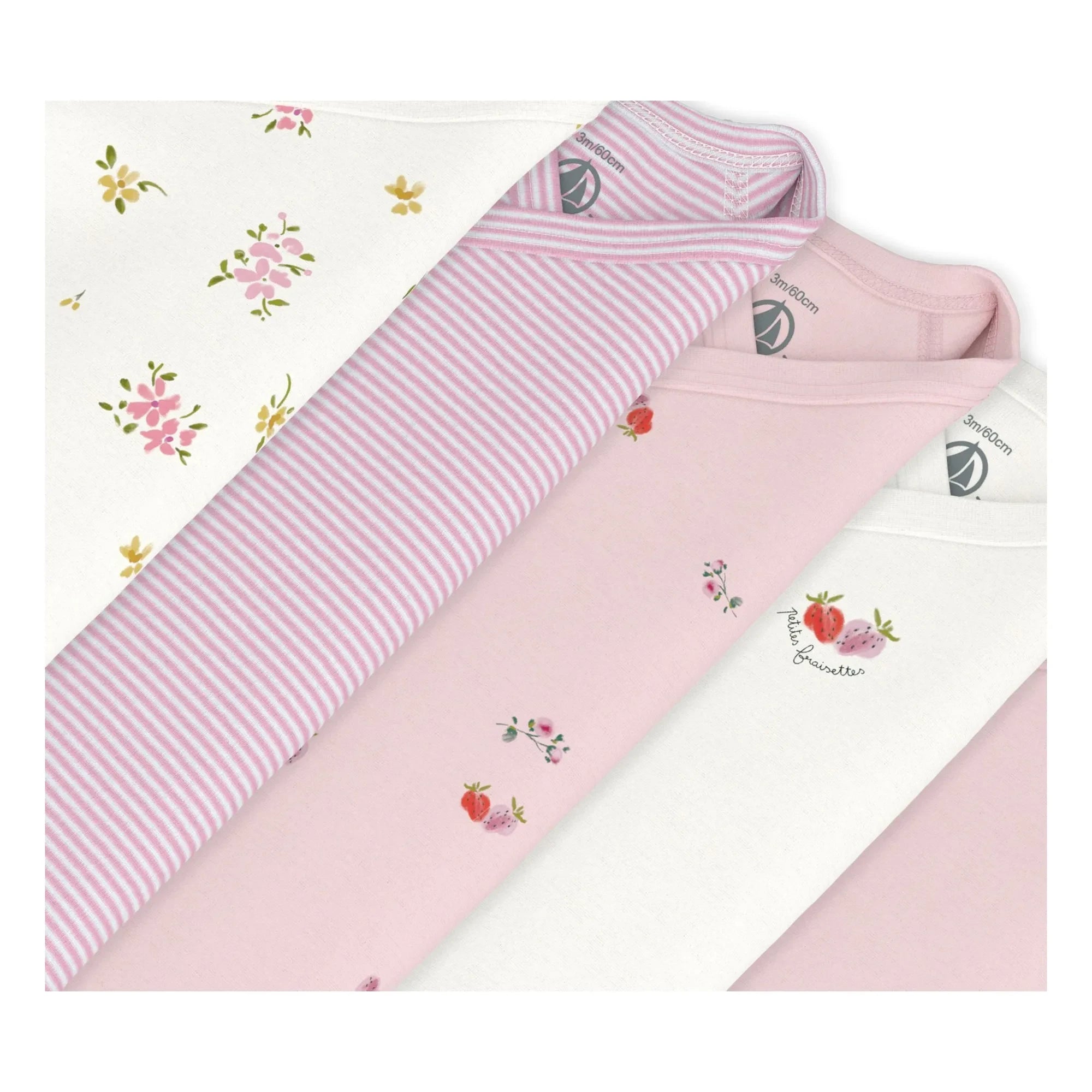 Petit Bateau - Conjunto de 5 bodies de algodón orgánico con flores | Rosa