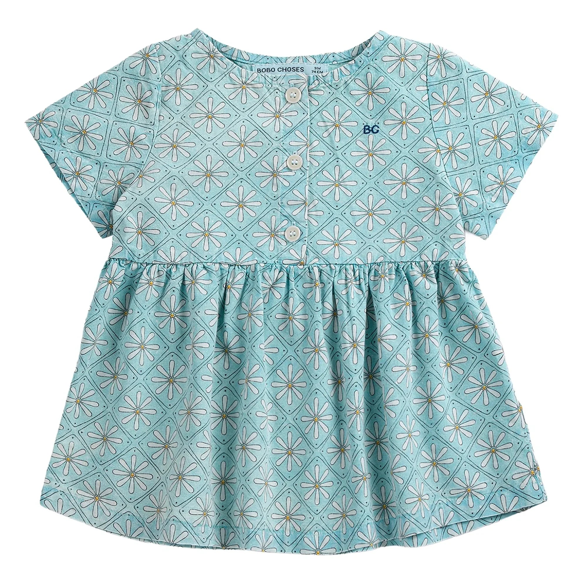 Bobo Choses - Vestido de Bebé con Margarita de Algodón Orgánico | Azul Claro