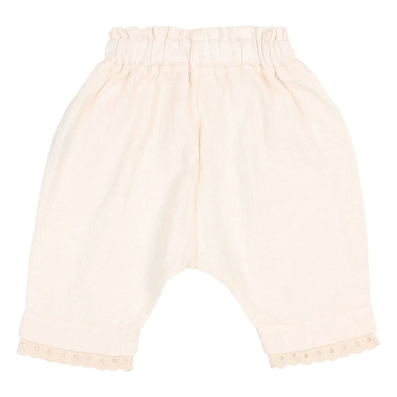 Búho - Pantalón de Bebé de Algodón Orgánico con Encaje | Rosa Pálido