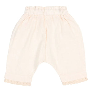 Búho - Pantalón de Bebé de Algodón Orgánico con Encaje | Rosa Pálido