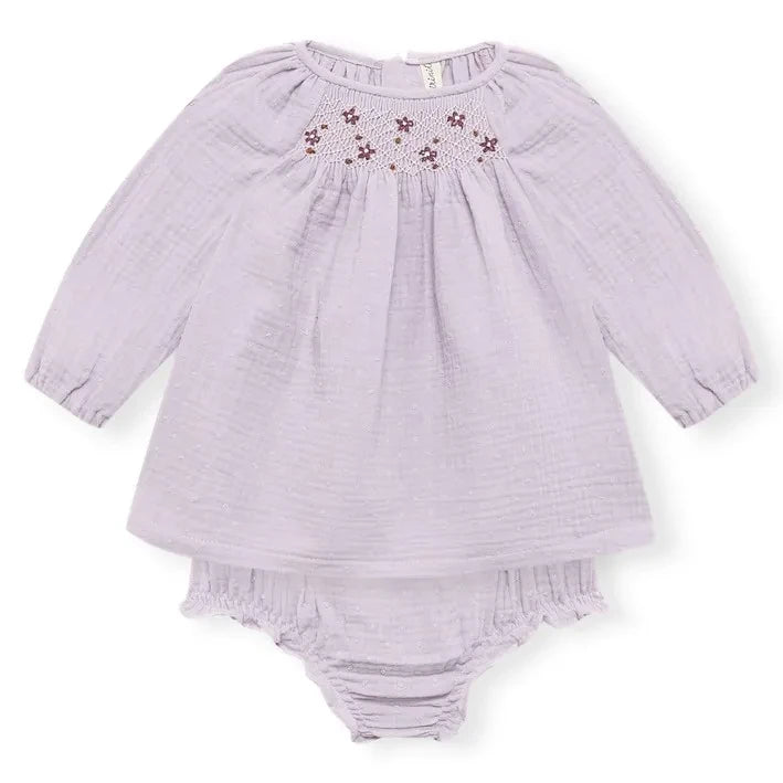 birinit - Organik pamuklu büzgülü bluz ve bloomer seti | Mürdüm