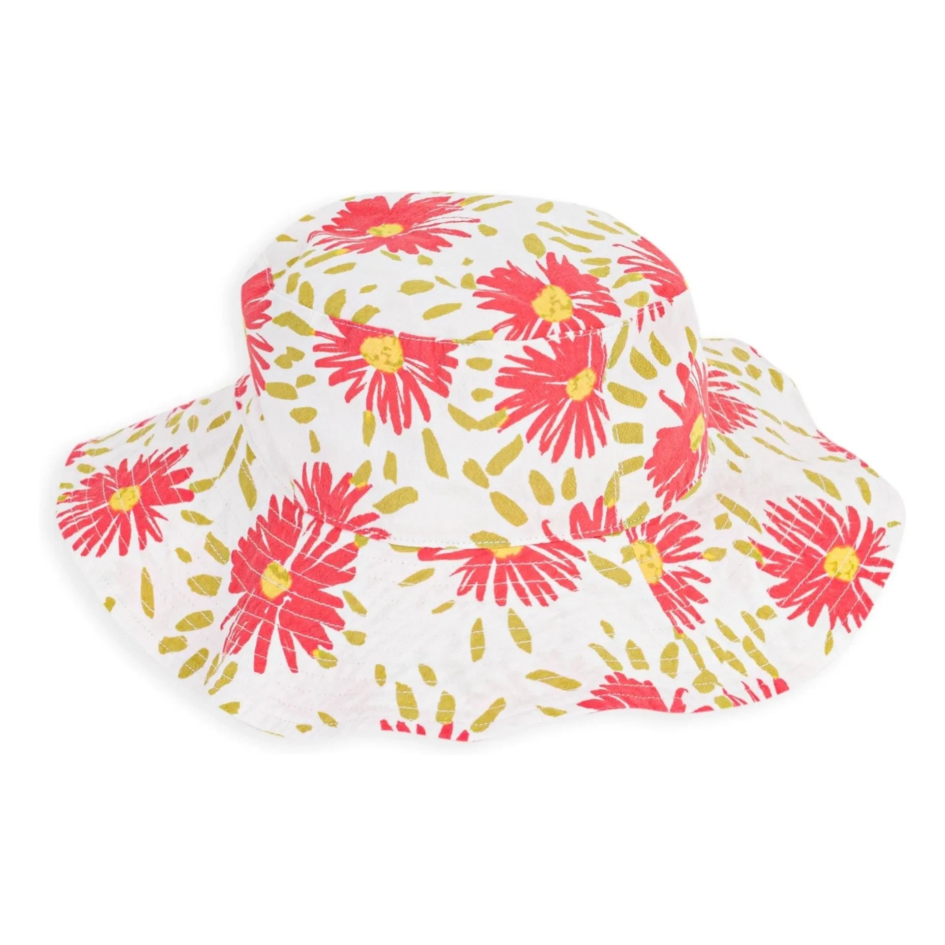 Petit Bateau - Sombrero de ala ancha de algodón orgánico con estampado floral | Crudo